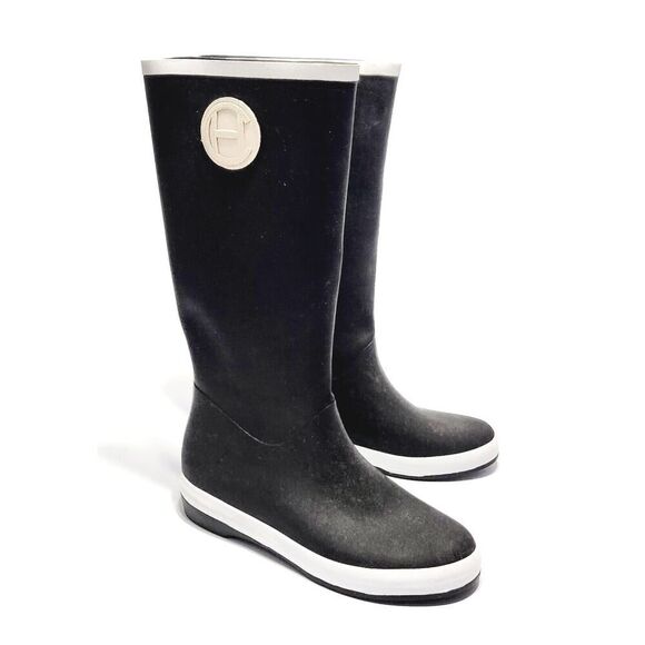 Cole Haan Devyn NikeAir Women's Black & White Tall Knee High Rain Boots Size 9 - Picture 6 of 8